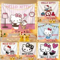 Valance Kawaii Sanrio Hello Kt รูปอะนิเมะที่มีไฟพื้นหลังผ้าปูโต๊ะตกแต่งหอพักข้างเตียงถ่ายภาพน่ารัก