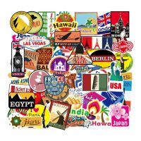 พร้อมส่ง！Big size Travel City Paris ROMA Phuket Japan sticker vintage ticket สติกเกอร์กันน้ำรูปแบบที่แตกต่างกัน 100ชิ้น