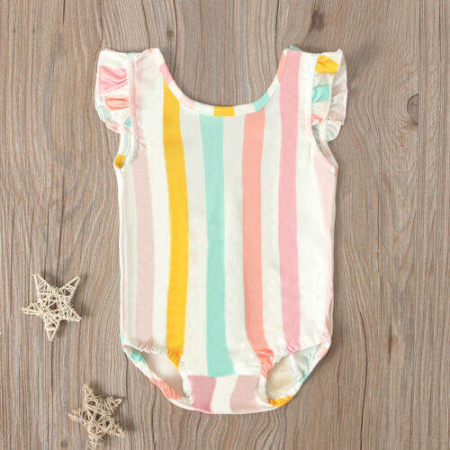 Toddler Baby Kids Girls Beach Swimsuit Backless Striped Swimwear Bikini ...