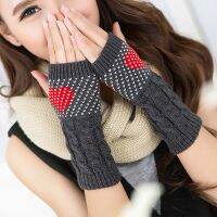 New Fingerless Love Heart Gloves Womens Winter Warmer Knitted Arm Sleeve Girls Hand Warm Mittens Sleeves Outdoor Christmas Gift