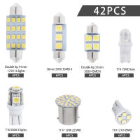 42ชิ้นรถยนต์ Led Light ภายใน T10 SMD LED หลอดไฟอะไหล่กางเกงป้ายทะเบียนโคมไฟอ่านหนังสือซีนอนแสงสีขาวหลอดไฟ6000พัน