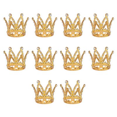 10 Pcs Tiny Baby Small Rhinestone Tiara Crown Gold Mini Crown Cake Topper for Flower Arrangements Shower Birthday Wedding Decor