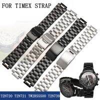 สำหรับ TIMEX T2N720 T2N721 TW2R55500 T2N739สแตนเลสสายรัดนาฬิกาสำหรับผู้ชาย24*16มม. โลหะสีดำเงิน