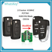 Whatskey 2/3ปุ่มแก้ไข Kunci Remote Mobil พลิกสำหรับ Peugeot 307 308 407การควบคุม408ถาม433Mhz PCF7961 CE0536 HU83/VA2