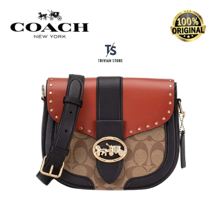 Coach Saddle Bag In Colorblock Signature Canvas With Rivets