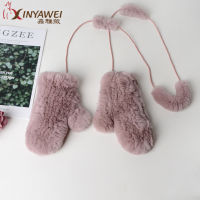 Fashion Winter Gloves For Women 100 Genuine Rabbit Leather Gloves Knitted Gloves Warm Gloves And Mittens.