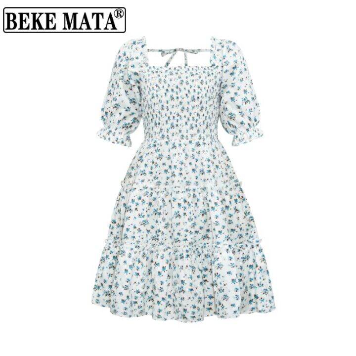 beke-mata-2022-spring-floral-print-half-sleeve-family-mom-and-daughter-dress-family-look-mother-teen-daughter-matching-clothes