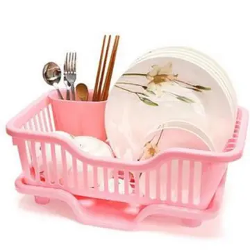 Dish Rack Drainer Washing Basket (Pink)