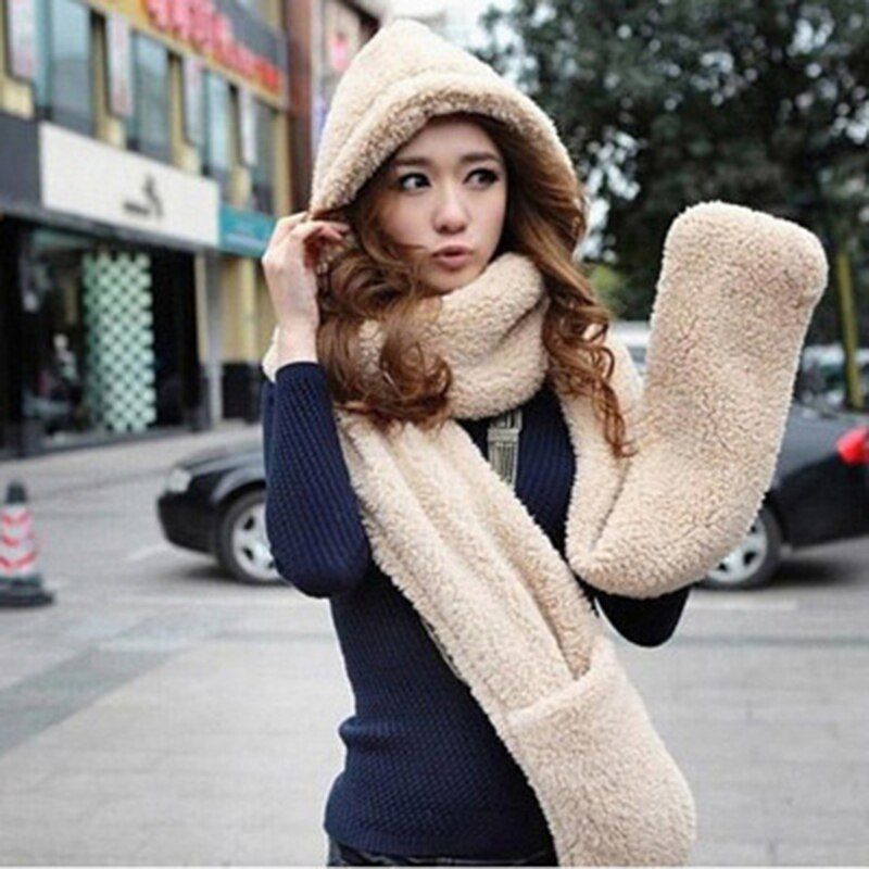 hooded scarf with gloves