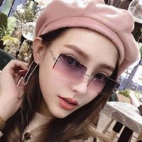 Vintage Fashion New Sunglasses Rimless Frameless Rectangle Shades Gradient UV400 Summer Traveling Sun Glasses for Women