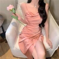 New sexy feminine temperament of condole belt dress pure color split fold show thin dress