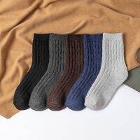 5 Pairs 2022 New Thickened Warm Solid Color Double Needle Rabbit Wool Men Socks Ethnic Style Casual Men Wool Socks