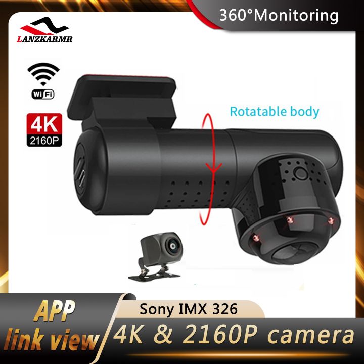 กล้องเชื่อมต่อไวไฟมือถือ-dvr-ติดรถยนต์4k-2160p-hd-360-พาโนรามาโซนี่เลนส์คู่-imx326เครื่องบันทึกวีดีโอจอถอยหลัง24ชั่วโมง