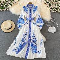 【CW】❀  Print With Collar Lantern Sleeve Single-breasted Vestido Dresses