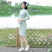 XIYUYI 2023ใหม่ชุดกี่เพ้ากำมะหยี่หนาปรับปรุงใหม่ของผู้หญิงกระโปรงส่วนท้ายยาวปานกลางหวาน