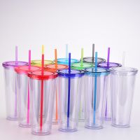 【YP】 cross-border direct supply 32OZ large-capacity double-layer plastic cup with lid can be customized AS straw