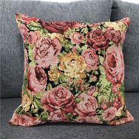 Decorative Red Rose Cushion Cover Sofa Tapestry Jacquard Throw Pillowcase for Living Room