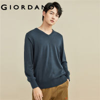 Giordano เสื้อแขนยาวผู้ชาย เสื้อสเวตเตอร์แขนยาวผช ผ้าฝ้าย คอวี ลุคสตรีท สไตล์เกาหลี Free Shipping 18052604