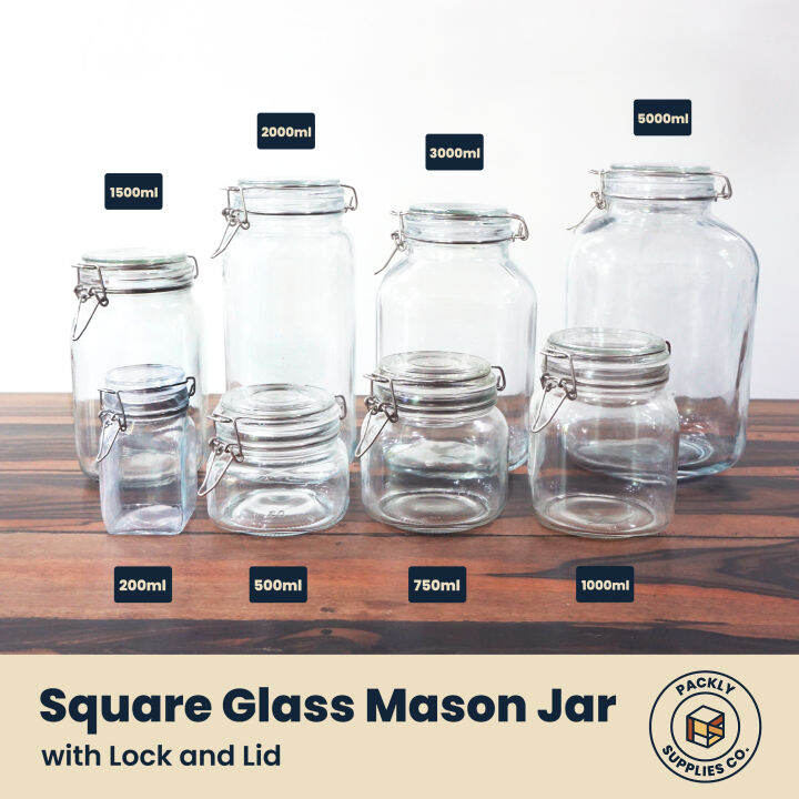 SQUARE Mason Glass Jar with Lock and Lid Lazada PH