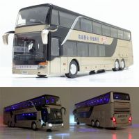 1:32 Decker Bus Toy Car Model Simulation Sightseeing Bus Flash Toy Vehicle Toys for Kids Cars Boys Toy Birthday Gift Die-Cast Vehicles