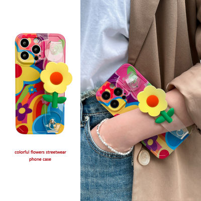 กรณีโทรศัพท์ดอกไม้สีสันสำหรับ iPhone14promax สายรัดข้อมือดอกไม้ใสสำหรับ iPhone13 กระเป๋าสะพายดอกไม้ Lanyard Case สำหรับ iPhone12 เคสแฟชั่นเกาหลีแบบใหม่สำหรับ iPhone11
