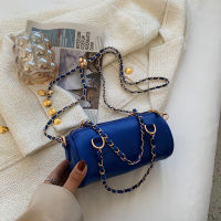 【cw】2022 New Trendy One-Shoulder Bag Korean Style Fashion Chain Bag Womens Klein Blue Gold Bead Chain round Bag Womens Bag