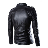 Fashion Motor Biker PU Leather Jacket Men Buckle Zip Lapel Collar British Jaqueta Motoqueiro Black White Punk Rock Outwear Coats