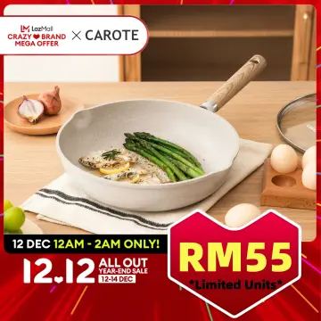 Carote Light Granite Non Stick Frying Pan Large Capacity Healthy Fry Pan  Kuali with Lid Spouts PFOA Free Suitable All Stove Including Induction  (20/24/28CM,Cosy Collection)