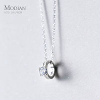 Modian Classic Sparling AAA Zircon Round Sterling Silver 925 Pendant Necklace for Women Fashion Link Chain Necklace Fine Jewelry