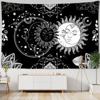 (ร้อน) สีขาวสีดำที่มีสีสัน Sun Moon Mandala Tapestry แขวนผนัง Celestial Wall Tapestry Hippie Wall พรม Dorm Decor Wall Tapestr