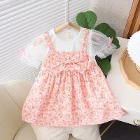 2023 Baby Dress Baby Girl Floral Bow Toddler Dresses For Kids Girls Clothes New Short-sleeved Dress For Girls  by Hs2023