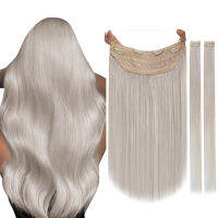 【ใหม่】Ugeat Wire Hair Extension Human Hair Natural Black Real Hair 18 นิ้วและ 11 นิ้ว Elastic Wire และ 2 Pieces Clips Bundle