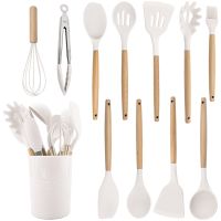 Silicone Kitchenware Cooking Utensils Set Non-stick Cookware Spatula Shovel Egg Beaters Wooden Handle Kitchen Cooking Tool Set