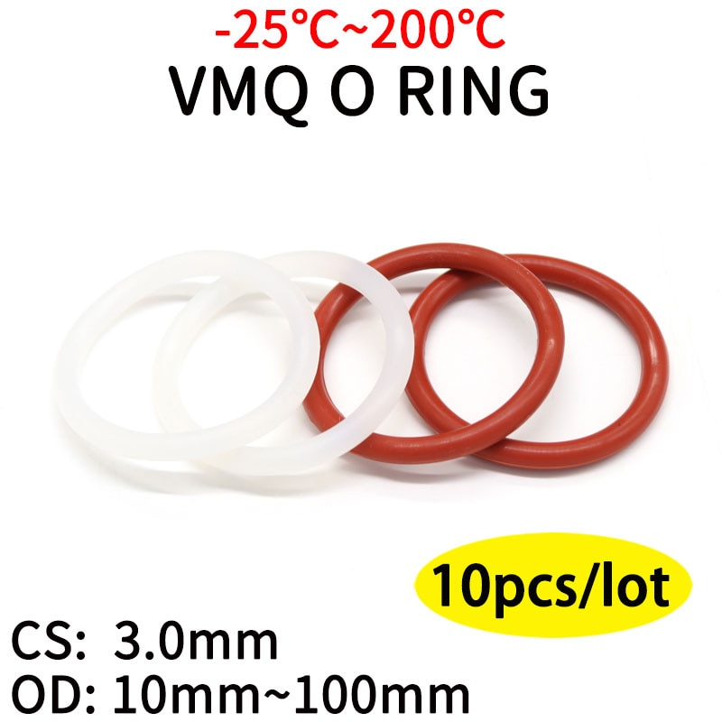 10pcs VMQ Silicone O Anneau CS CS 3 mm Foodgrade étanche Rasque en caoutchouc isolé joint de joint de forme ronde,Red,ID 4mm OD 10mm 