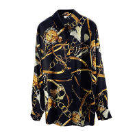 baju kurung moden Korean Western style retro pattern printing loose long-sleeved shirt shirt female harbor wind