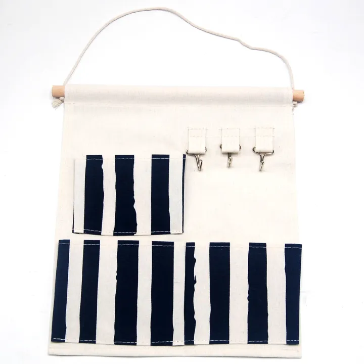 3 Pocket & 3 Hooks Multipurpose Wall Hanging Organizer Canvass