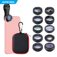 APEXEL 10ใน1เลนส์กล้องถ่ายรูปชุด0.63X มุมกว้าง + 15X มาโคร + 198 ° Fisheye + 2X Telephoto + CPL + Star Filter + Radial Filter + Flow Filter + Kaleidoscope 3 + Kaleidoscope 6เข้ากันได้กับ android iPhone Vlog Studio