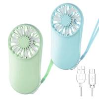 2 Pcs Mini Handheld Fan Adjustable Portable Fan USB Rechargeable Fan with Lanyard for Outdoor Travel Cooling,Green&amp;Blue