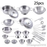 25Pcs Stainless Steel Kids House Kitchen Toys Children Pretend Play Cookware Set