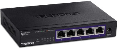 TRENDnet 5-Port Unmanaged 2.5G Switch, 5 x 2.5GBASE-T Ports, 25Gbps Switching Capacity, Backwards Compatible with 10-100-1000Mbps Devices, Fanless, Wall Mountable, Black, (TEG-S350) 5-Port 2.5G