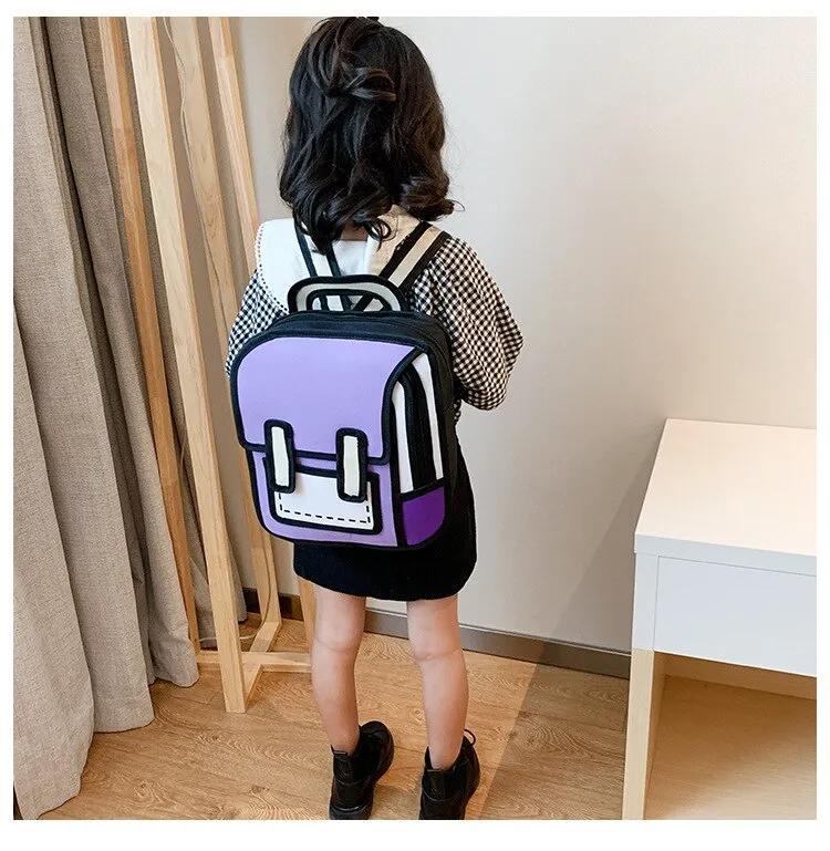 Cute 2D Drawing Cartoon Bag Anime Backpack 3D Jump Style Comic Student  Schoolbag Kawaii Teenage Daypack Funny Kids Travel Bag