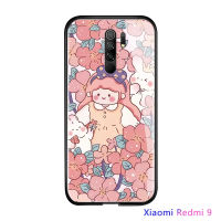 พร้อม Casing Ponsel เคสสำหรับ Xiaomi Redmi 10 Redmi 9T Redmi 9a Redmi 9C Redmi9 RedmiA1ดอกไม้สุดหรูเด็กผู้หญิงกันกระแทกกระจกเทมเปอร์ฝาหลังใหม่ปลอก