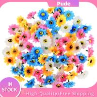 PUDE 50Pcs 4cm ผ้าไหมสีขาว ดอกทานตะวันจำลอง 4ซม. ค่ะ 4สีค่ะ หัวดอกไม้ประดิษฐ์ ดีไอวาย ดอกทานตะวันประดิษฐ์ แต่งงานในงานแต่งงาน