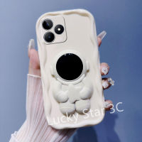 ปลอกอ่อนสีทึบสำหรับ Tecno Camon 20 Pro Spark GO 2023 10C 10 Pro POP 7 Pro Phone Case เคสโทรศัพท์รูปคลื่นเพื่อป้องกันการหล่นพร้อมที่ยึดนักบินอวกาศสุดสร้างสรรค์และฝาหลังสายรัดข้อมือ