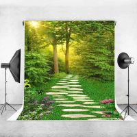 Spring Scenery Photography Backdrop Forest Path Sunshine Flower Background Natural Scenery Photo Shoot Props Poster