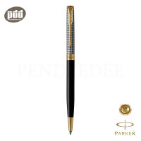 PARKER ปากกาป๊ากเกอร์ ลูกลื่น ซอนเน็ต สลิม ชิเซิล ซิลเวอร์ แอนด์ แบล็ค จีที (สีดำเงินคลิปทอง) - PARKER Sonnet Slim Ballpoint Pen Chiselled Silver &amp; Black GT