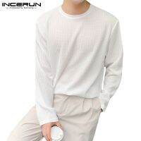 COD  ♕Incerun เสื้อยืด แขนยาว สีพื้น สไตล์เรียบง่าย สําหรับผู้ชาย 4 สี✬