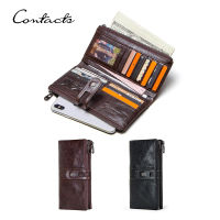 CONTACTS Genuine Leather Wallets for Men Long Casual Bifold Men Clutch Wallet Card Holder Coin Purse Money Clip Womens Wallets