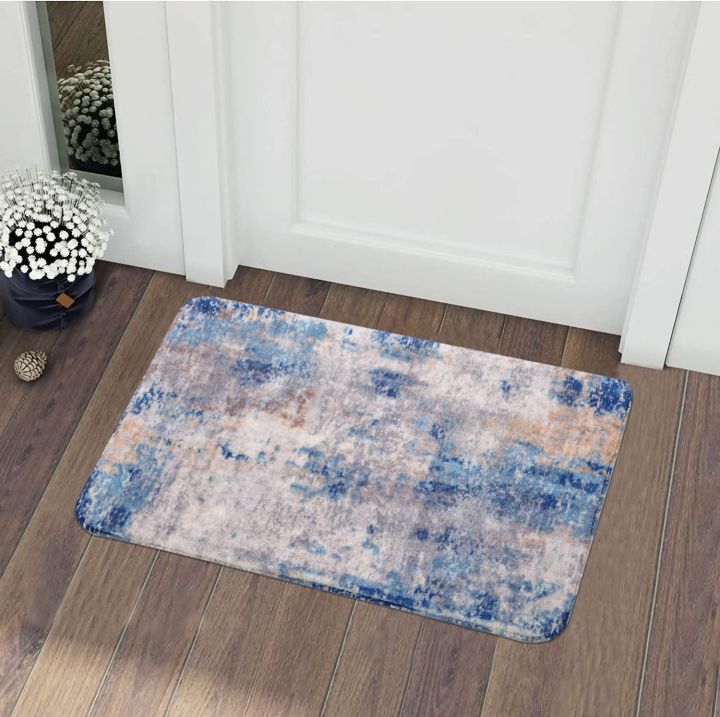 Non Slip Washable Door Mats 50x80cm Washable Indoor Rugs, Indoor Kitchen Mat,  Entrance Mat, Blue Mat, Faded Door Mat 