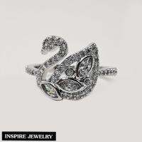 Inspire Jewelry ,แหวนรูปหงส์ ประดับเพชร CZ หรู  ตัวเรือนหุ้มทองคำขาว  พร้อมถุงกำมะหยี่